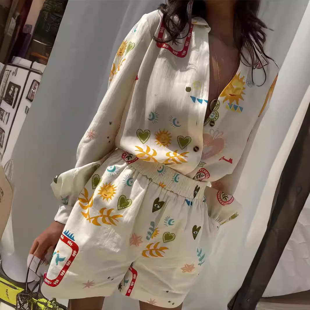 Romper Floral Print - Kadınlar Rahat Elastik Bel 2 adet